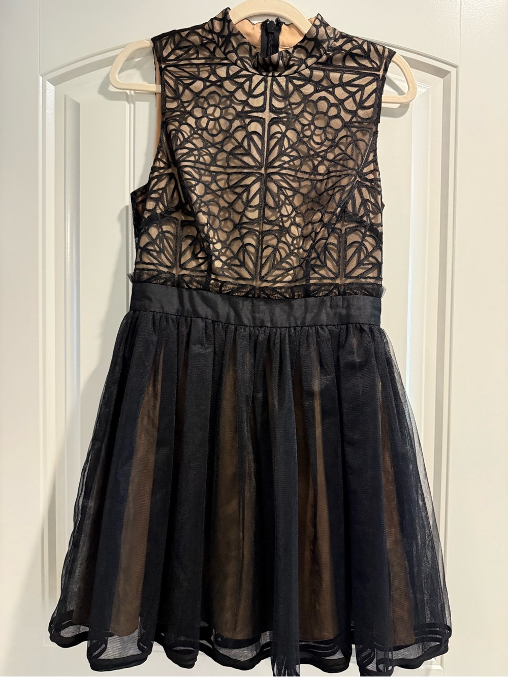 bebe Black Overlay Lace & Tulle Mini Dress